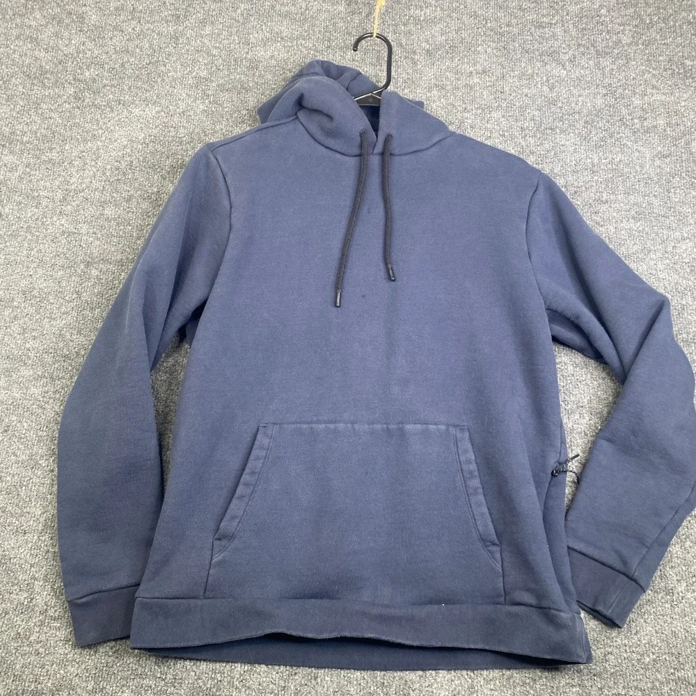 Hill City Mens Navy Blue Fleece Pullover Hoodie Sweatshirt Medium Zip Pocket
